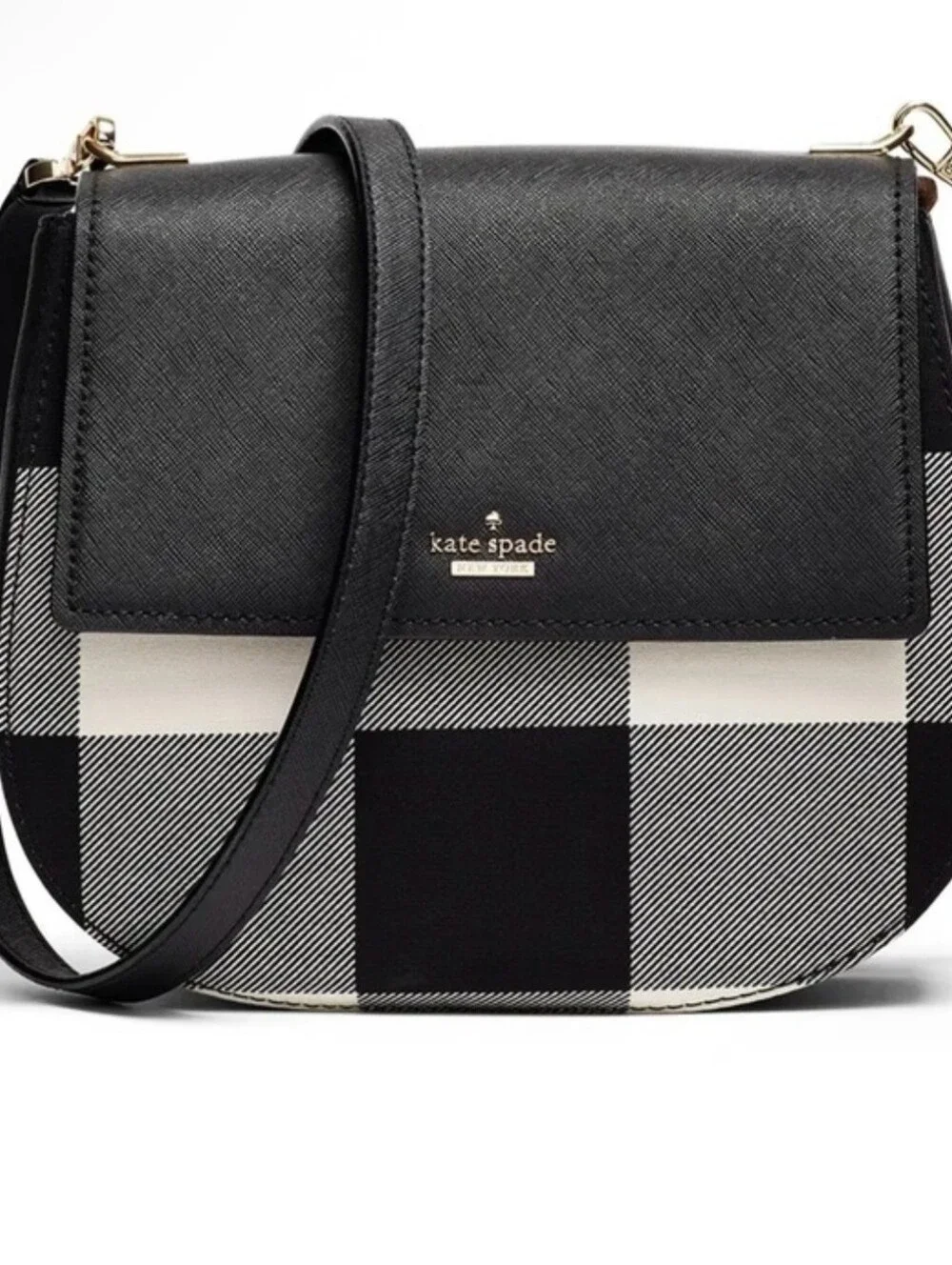 Kate Spade Black & Cream Cameron Street Plaid Crossbody Bag EUC